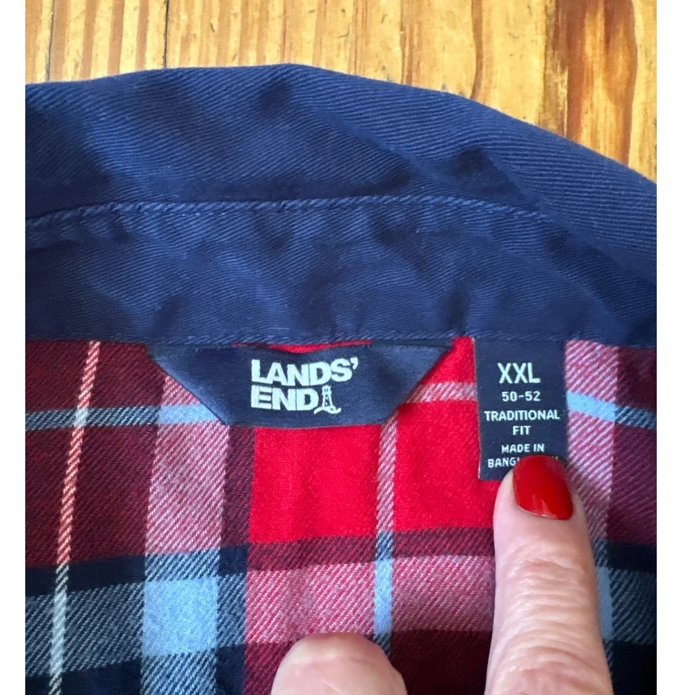 Lands' End Shirt Jacket Mens Blue Flannel‎ Lined Twill Workwear SIZE XXL